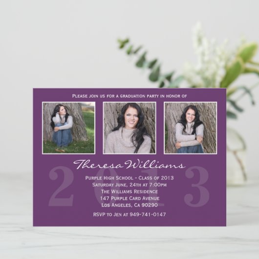 Faire-part pourpre d'obtention du diplôme (Debout devant)