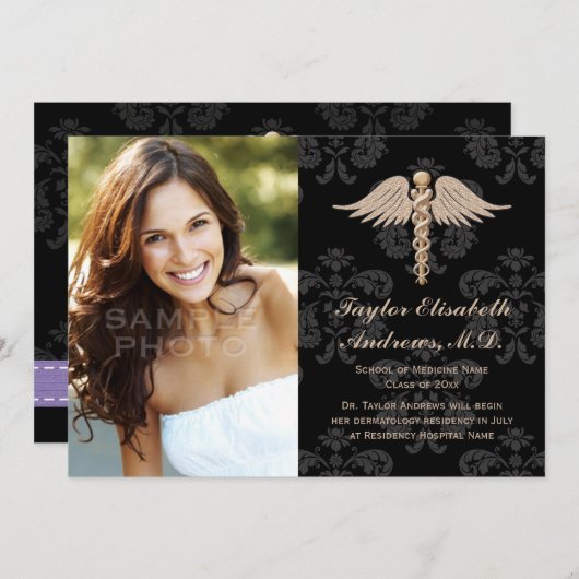 Faire-part pourpre d'obtention du diplôme de (Devant / Derrière)