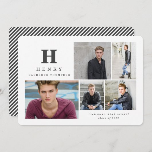 Faire-part Premier diplômé multi photo moderne noir (Devant / Derrière)