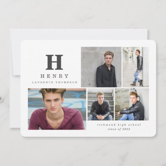 Faire-part Premier diplômé multi photo moderne noir (Devant)