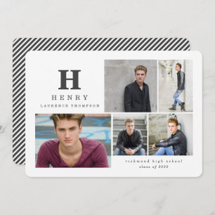 Faire-part Premier diplômé multi photo moderne noir