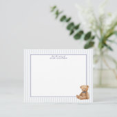Faire-part Preppy Blue Striped Teddy Bear Nursery note card (Debout devant)