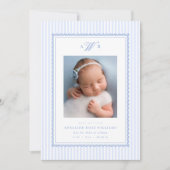 Faire-part Preppy Stripe Monogram Photo Birth Announcement (Devant)