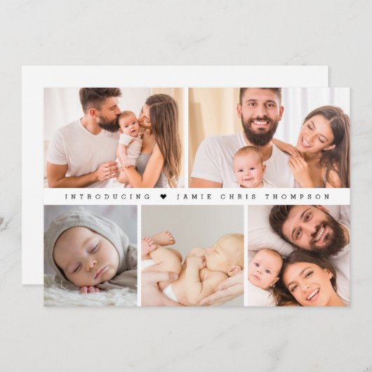 Faire-part Présentation Baby Custom Family Photo Collage Merc (Devant / Derrière)