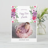 Faire-part Présentation de 2 Fleurs rose violet photo Naissan (Debout devant)