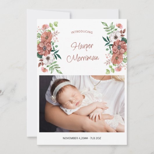 Faire-part Présentation de 2 Photo Fleurs d'Automne Naissance (Devant)