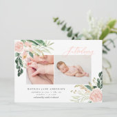 Faire-part Présentation de la naissance florale rose pâle mul (Debout devant)