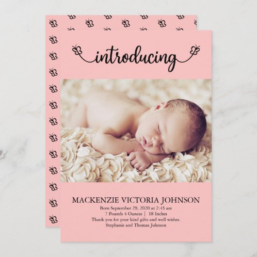 Faire-part Présentation de la petite fille avec des papillons (Devant / Derrière)