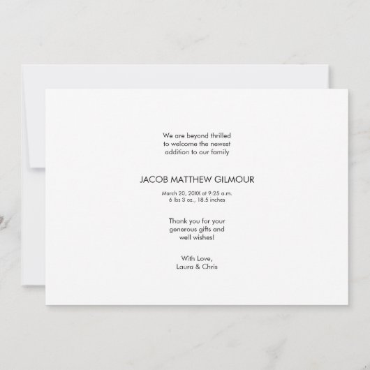 Faire-part Présentation de l'artisanat personnalisé bébé garç (Dos)