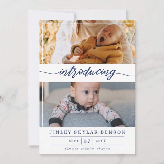 Faire-part Présentation de Navy Script Photo Baby (Devant)