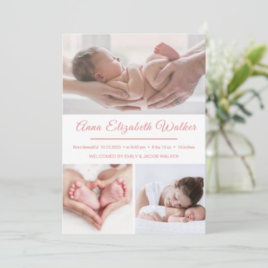 Faire-part Présentation de nouveau-né bébé fille natalité Sta (Debout devant)