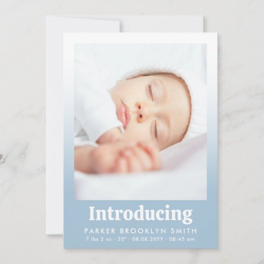 Faire-part Présentation de nouveau-né fille en photo bleu cla (Devant)