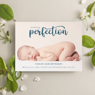 Faire-part Présentation de Perfection Simple Script Photo Nai