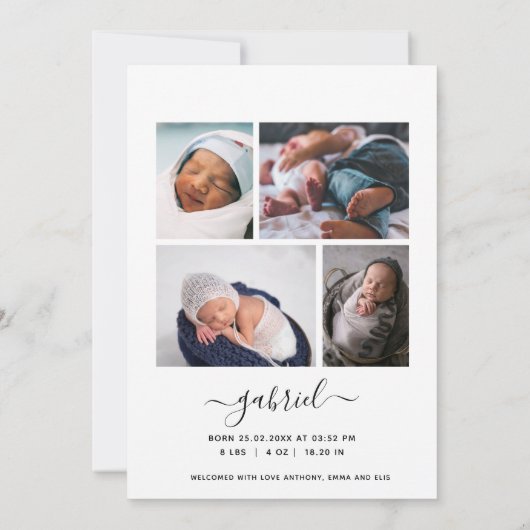 Faire-part Présentation de White Script Photo Overlay bébé na (Dos)