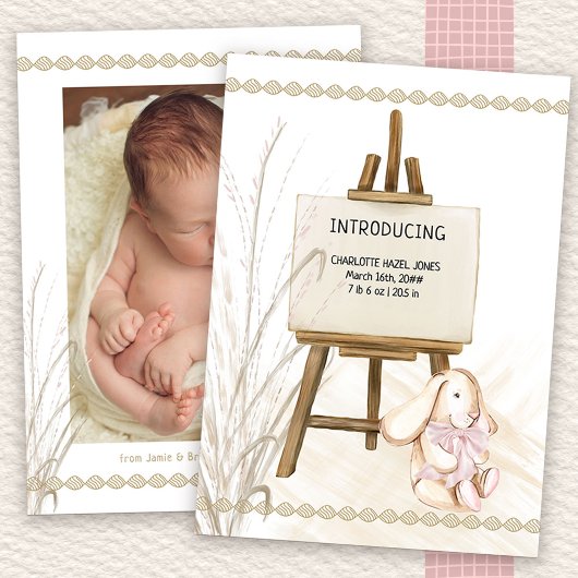 Faire-part Présentation d'Easel Baby Girl Boho Birth