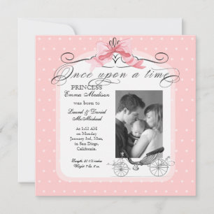Faire-part Princesse Carriage Pink Ribbon Bow Photo Baby Girl