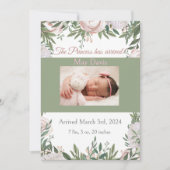 Faire-part Princesse est arrivée Jardin d'aquarelle rose (Devant)