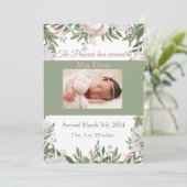 Faire-part Princesse est arrivée Jardin d'aquarelle rose (Debout devant)