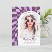 Faire-part Purple À damiers Arc Photo Rétro Graduation (Debout devant)