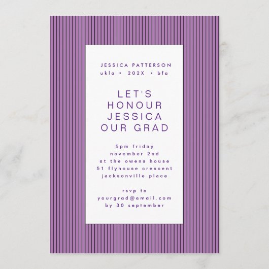 Faire-part Purple écriture manuscrite Diplômé Editable Gradua (Dos)