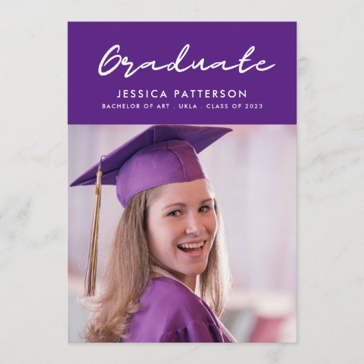 Faire-part Purple écriture manuscrite Diplômé Editable Gradua (Devant)
