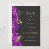 Faire-part Purple Gold Dark Floral Enregistrer la date (Devant)