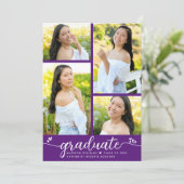 Faire-part Purple Graduation 4 Photo Modern Script Hearts (Debout devant)