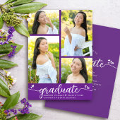 Faire-part Purple Graduation 4 Photo Modern Script Hearts