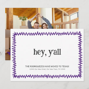 Faire-part Purple Hey Y'all - Déménagé au Texas