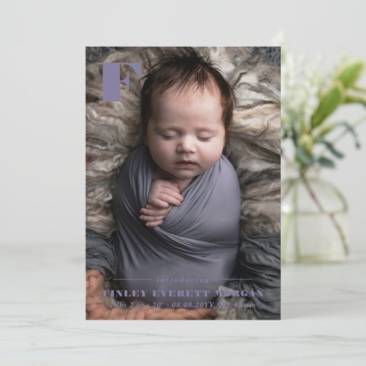 Faire-part Purple moderne Initiale Introduction nouvelle phot (Debout devant)