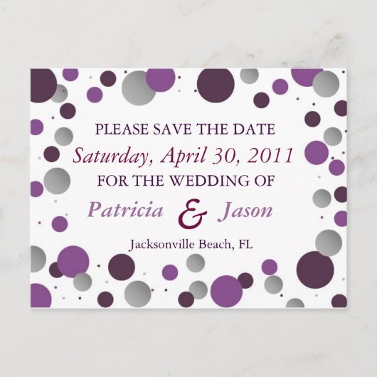 Faire-part Purple & Silver Enregistrer la carte postale Date (Devant)