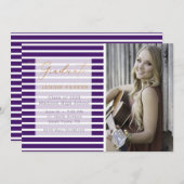 Faire-part Purple Stripe Ajouter Votre Propre Diplôme Photo (Devant / Derrière)