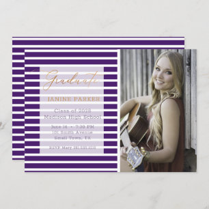 Faire-part Purple Stripe Ajouter Votre Propre Diplôme Photo