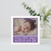 Faire-part Purple Stripes Bébé Photo Birth Stats (Debout devant)