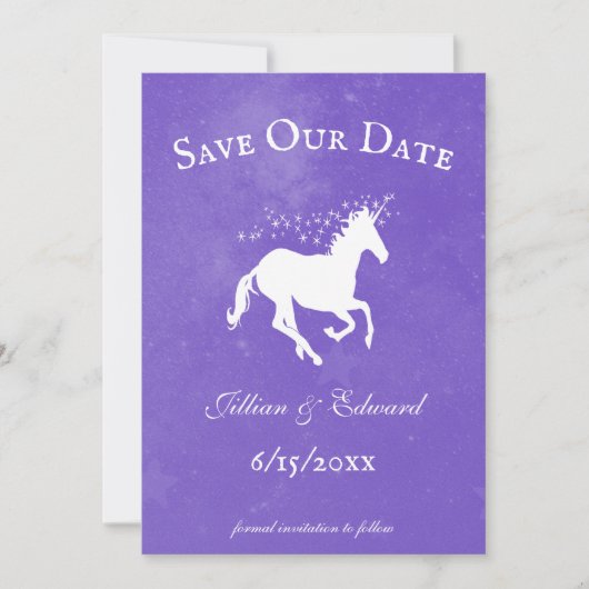 Faire-part Purple Unicorn Enregistrer La Date Annonce (Devant)