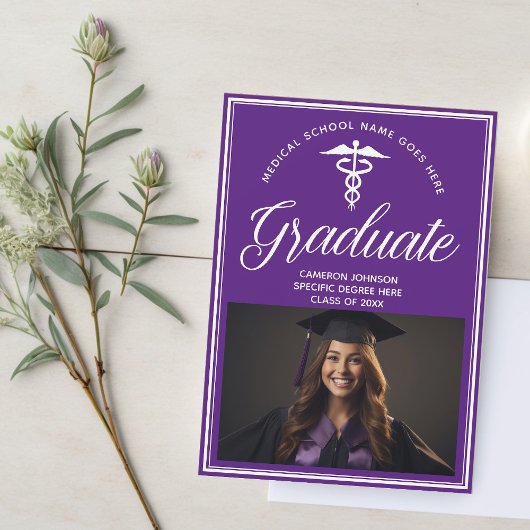 Faire-part Purple White Médicale School Photo Graduation