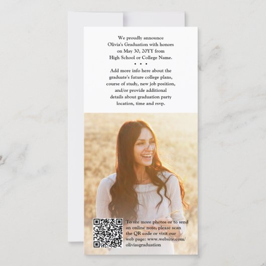 Faire-part QR Code & 2 Photos Moderne Black Script Graduation (Dos)