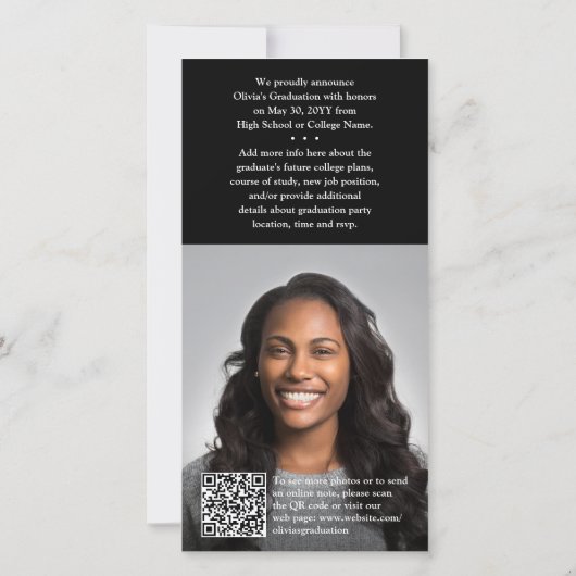 Faire-part QR Code & 2 Photos Moderne White Script Graduation (Dos)