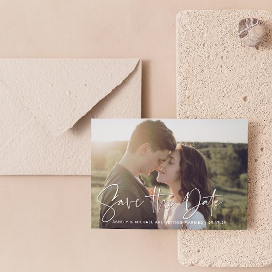 Faire-part QR Code Modern Script Photo Wedding Enregistrer La