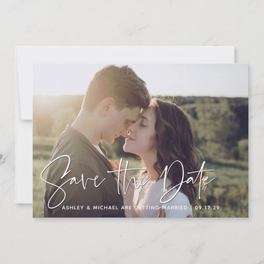 Faire-part QR Code Modern Script Photo Wedding Enregistrer La (Devant)