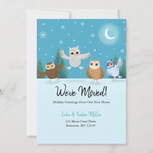 Faire-part Quatre Petits Chouettes Se Déplaçant Patinage Sur  (Devant)