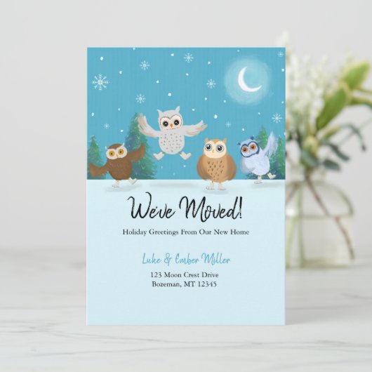 Faire-part Quatre Petits Chouettes Se Déplaçant Patinage Sur  (Debout devant)