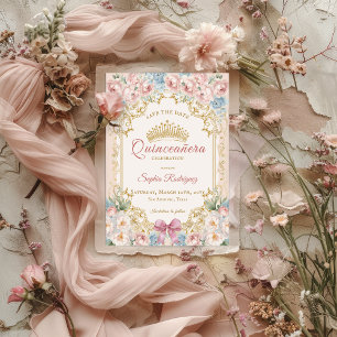 Faire-part Quinceanera florale de cou rose classique Enregist