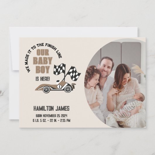 Faire-part Race Car Baby Boy Birth (Devant)