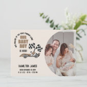 Faire-part Race Car Baby Boy Birth (Debout devant)