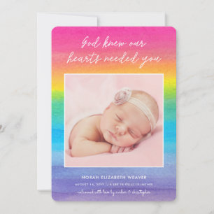 Faire-part Rainbow Baby   Dieu connaissait   Photo Naissance