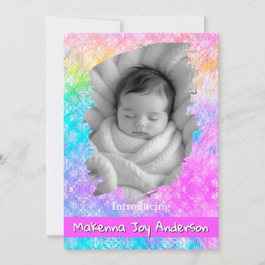 Faire-part [Rainbow Damask] Soft Pastels Baby Girl Birth (Devant)