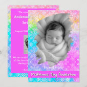 Faire-part [Rainbow Damask] Soft Pastels Baby Girl Birth (Devant / Derrière)