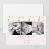 Faire-part Rattle n Roll Annouement de naissance (rose) (Devant / Derrière)