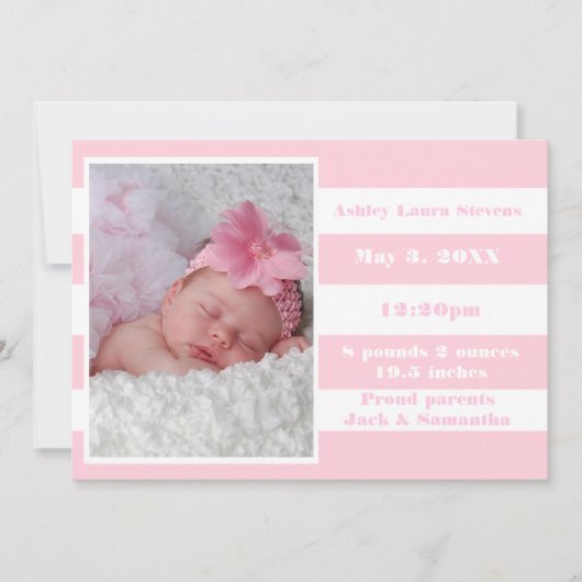 Faire-part Rayure rose et blanc - Annonce de naissance (Devant)